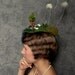 Needle Felted Hat -- Miniature Landscape of clouds, sheep grazing, chapel, river, and bridge hand carved out of wood