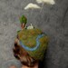 Needle Felted Hat -- Miniature Landscape of clouds, sheep grazing, chapel, river, and bridge hand carved out of wood
