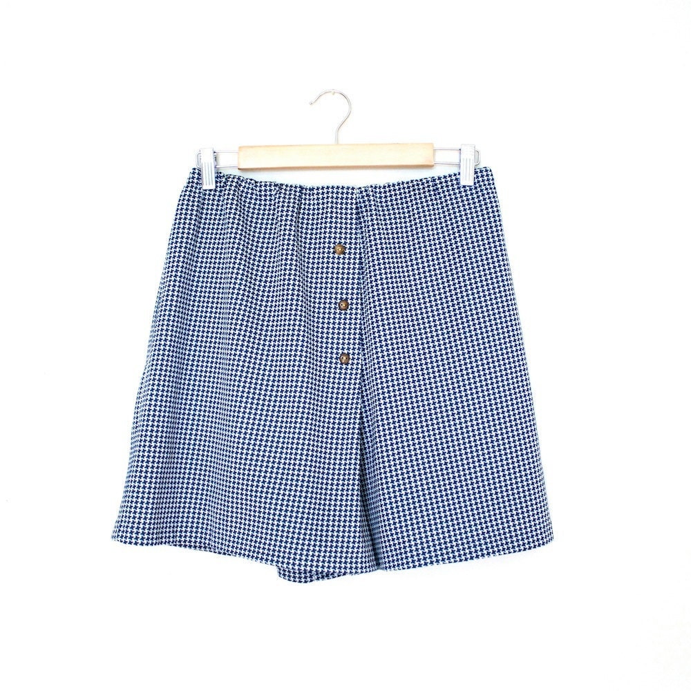 Vintage Retro Navy Blue Houndstooth Scooter Shorts Size Large
