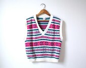 Vintage Sweater Vest Pullover Pink and White Top Size M L