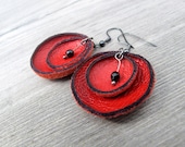 Red leather circle Earrings SALE