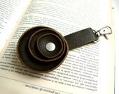 Dark olive green leather key fob
