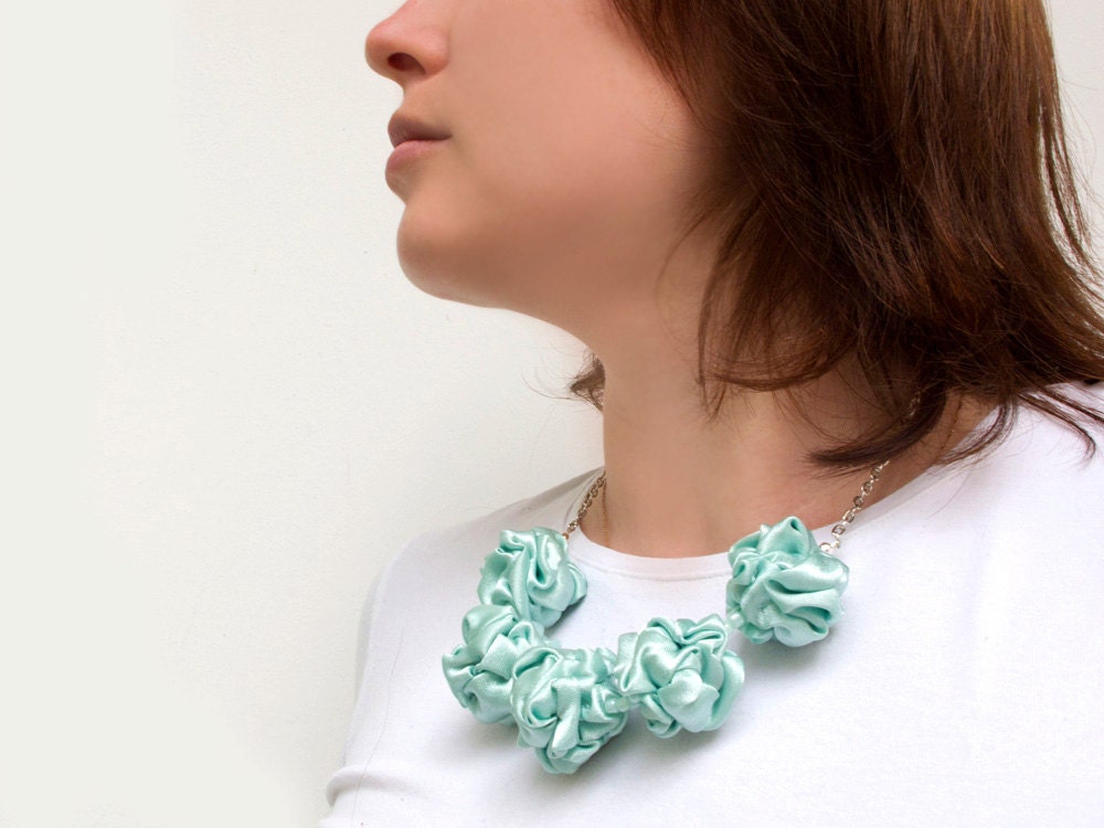 Mint green necklace with fabric beads