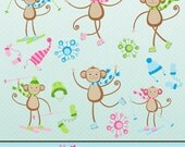 Winter Monkeys Cute Digital Clipart for Card Design, Scrapbooking, and Web Design Il_170x135