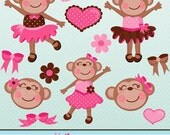 Girly Monkeys Cute Digital Clipart for Card Design, Scrapbooking, and Web Design Il_170x135