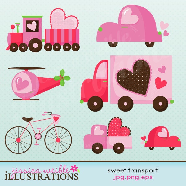 Sweet Transport Valentine Cute Digital Clipart for Card Design, Scrapbooking, and Web Design Il_170x135