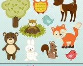 Forest Friends Cute Digital Clipart for Card Design, Scrapbooking, and Web Design