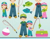 Fishin Buddy Girl Version Cute Digital Clipart for Card Design, Scrapbooking, and Web Design Il_170x135