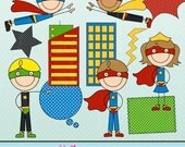 Super Hero Stick Figures Cute Digital Clipart for Card Design, Scrapbooking, and Web Design Il_170x135