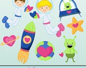 Outerspace Valentine Cute Digital Clipart for Card Design, Scrapbooking, and Web Design Il_170x135