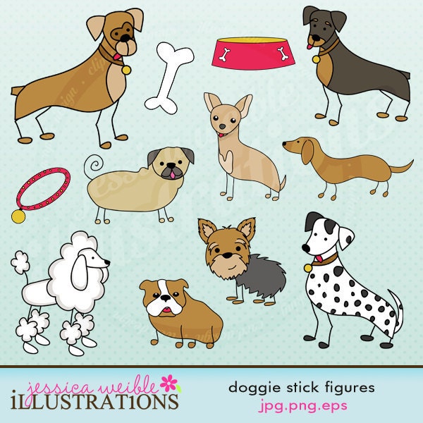 Doggie Stick Figures Cute Digital Clipart for Card Design, Scrapbooking, and Web Design Il_570xn