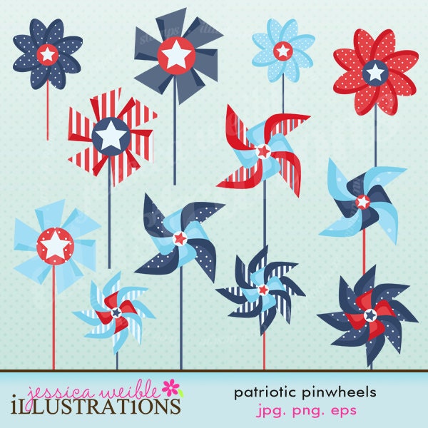 Patriotic Pinwheels Cute Clipart for Card Design, Scrapbooking, and Web Design Il_570xn