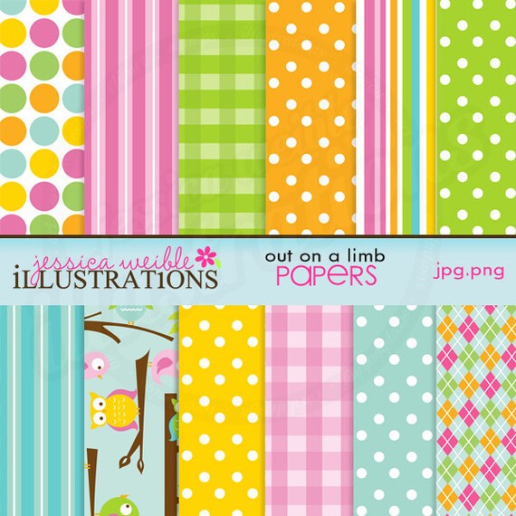 Out on a Limb Cute Digital Papers for Card Design, Scrapbooking, and Web Design Il_570xn