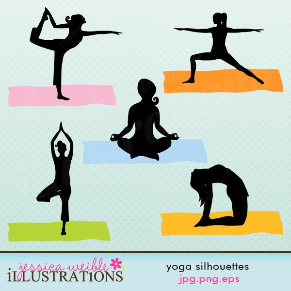Yoga Silhouettes Digital Clipart for Card Design, Scrapbooking, and Web Design Il_570xn