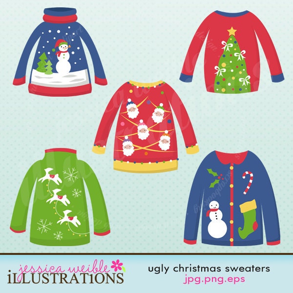 Ugly Christmas Sweaters Cute Digital Clipart for Card Design, Scrapbooking, and Web Design Il_570xn