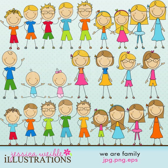 We Are Family Stick Figures Cute Digital Clipart for Card Design, Scrapbooking, and Web Design Il_570xn