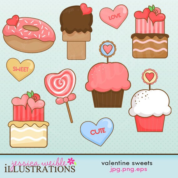 Valentine Sweets Cute Digital Clipart for Card Design, Scrapbooking, and Web Design Il_570xn