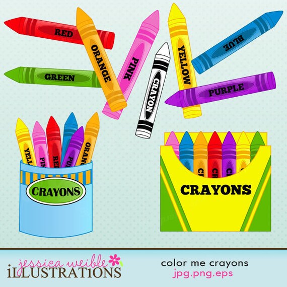 Color Me Crayons Cute Digital Clipart for Card Design, Scrapbooking, and Web Design Il_570xn