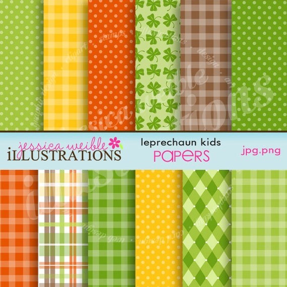 Leprechaun Kids Cute Digital Papers for Card Design, Scrapbooking, and Web Design Il_570xn
