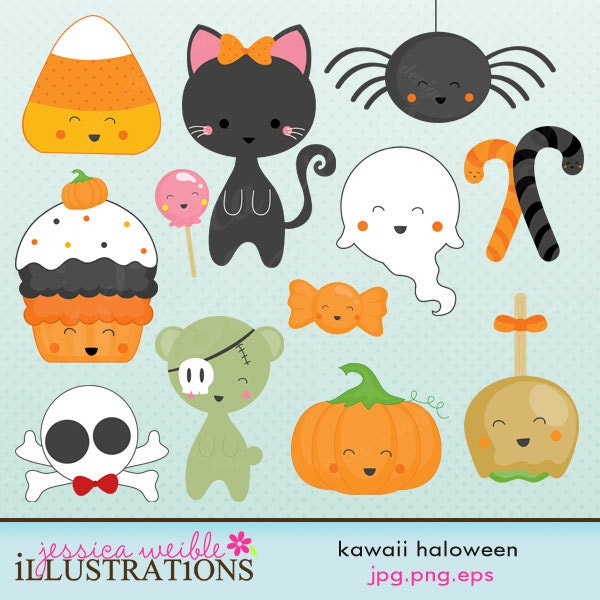 Kawaii Halloween Cute Digital Clipart for Card Design, Scrapbooking, and Web Design Il_570xn