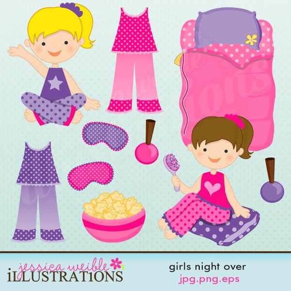 Girls Night Over Cute Digital Clipart for Card Design, Scrapbooking, and Web Design Il_570xn