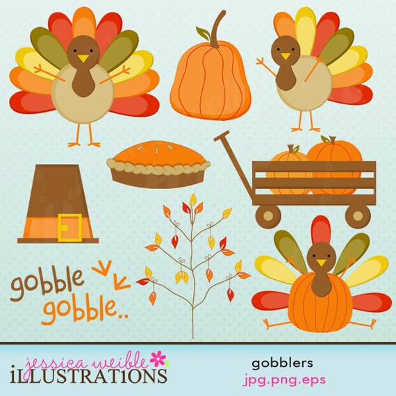 Gobblers Thanksgiving Clipart for Card Design, Scrapbooking, and Web Design Il_570xn