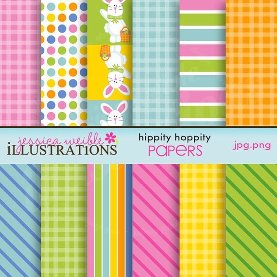 Hippity Hoppity Easter Cute Digital Papers for Card Design, Scrapbooking, and Web Design Il_570xn