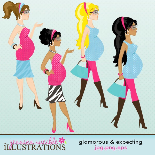 Glamorous & Expecting Cute Digital Clipart for Card Design, Scrapbooking, and Web Design Il_570xn
