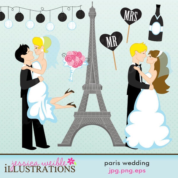 Paris Wedding Digital Clipart for Card Design, Scrapbooking, and Web Design Il_570xn
