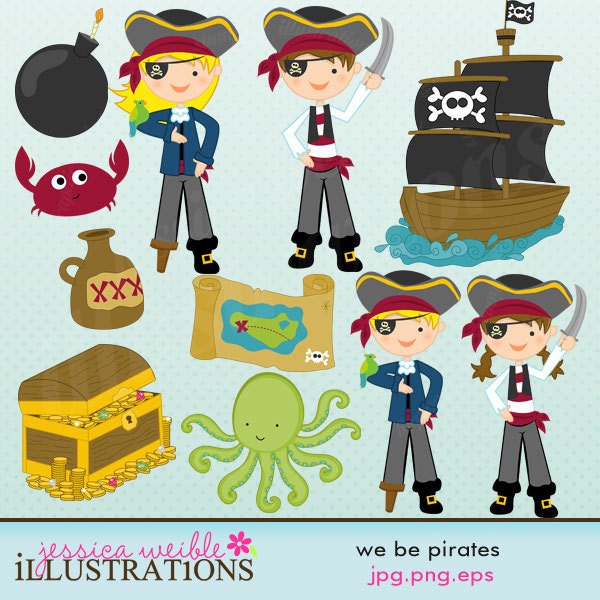 We Be Pirates Cute Digital Clipart for Card Design, Scrapbooking, and Web Design