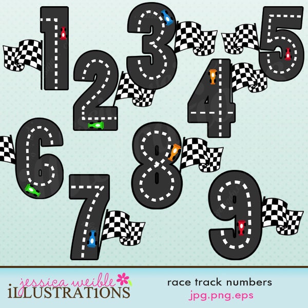 Race Track Numbers Cute Digital Clipart for Card Design, Scrapbooking, and Web Design Il_570xn