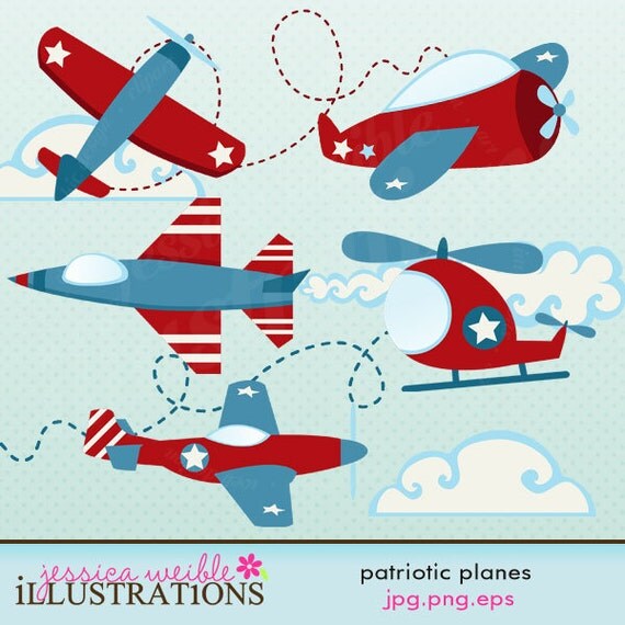 Patriotic Planes Cute Digital Clipart for Card Design, Scrapbooking, and Web Design Il_570xn