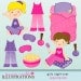 Girls Night Over Cute Digital Clipart for Card Design, Scrapbooking, and Web Design
