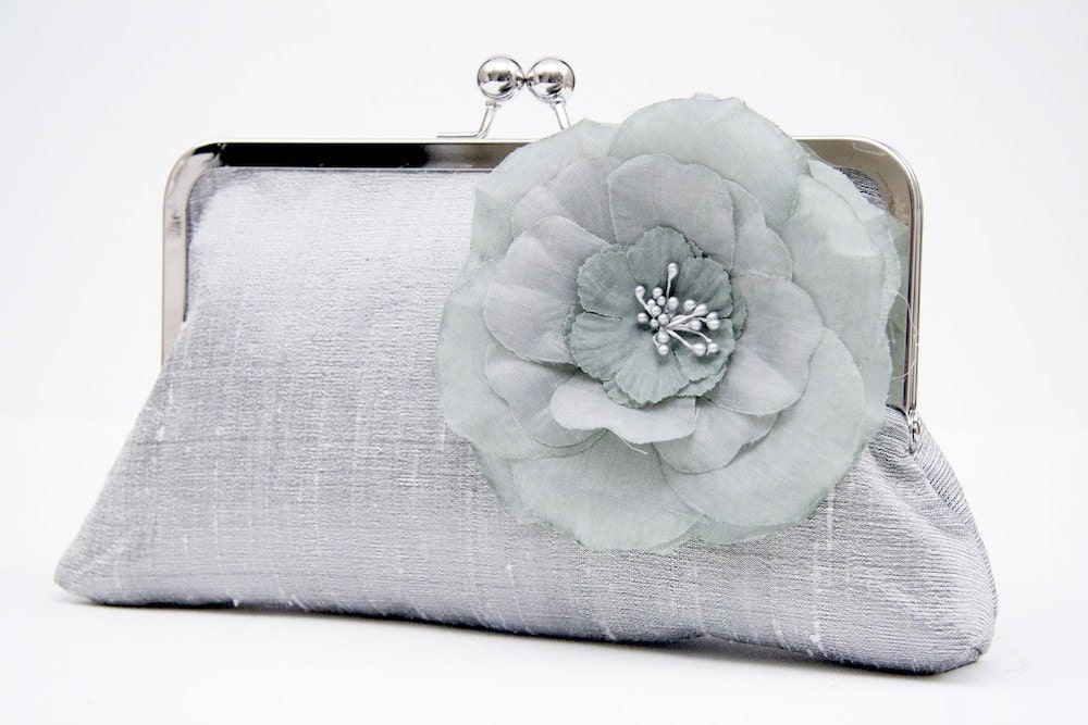 Silver flower clutch bag