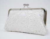 Bridal white pearl and sequin Lace clutch bag
