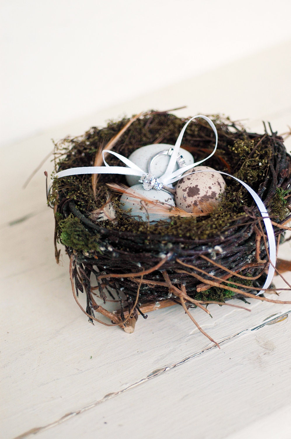Ring Bearer Nest Pillow w/Faux Speckled Eggs - Wedding Love Bird theme Eco Friendly