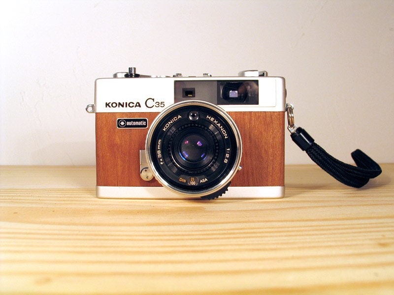 Konica C35 vintage camera with unique Real Wood Veneer