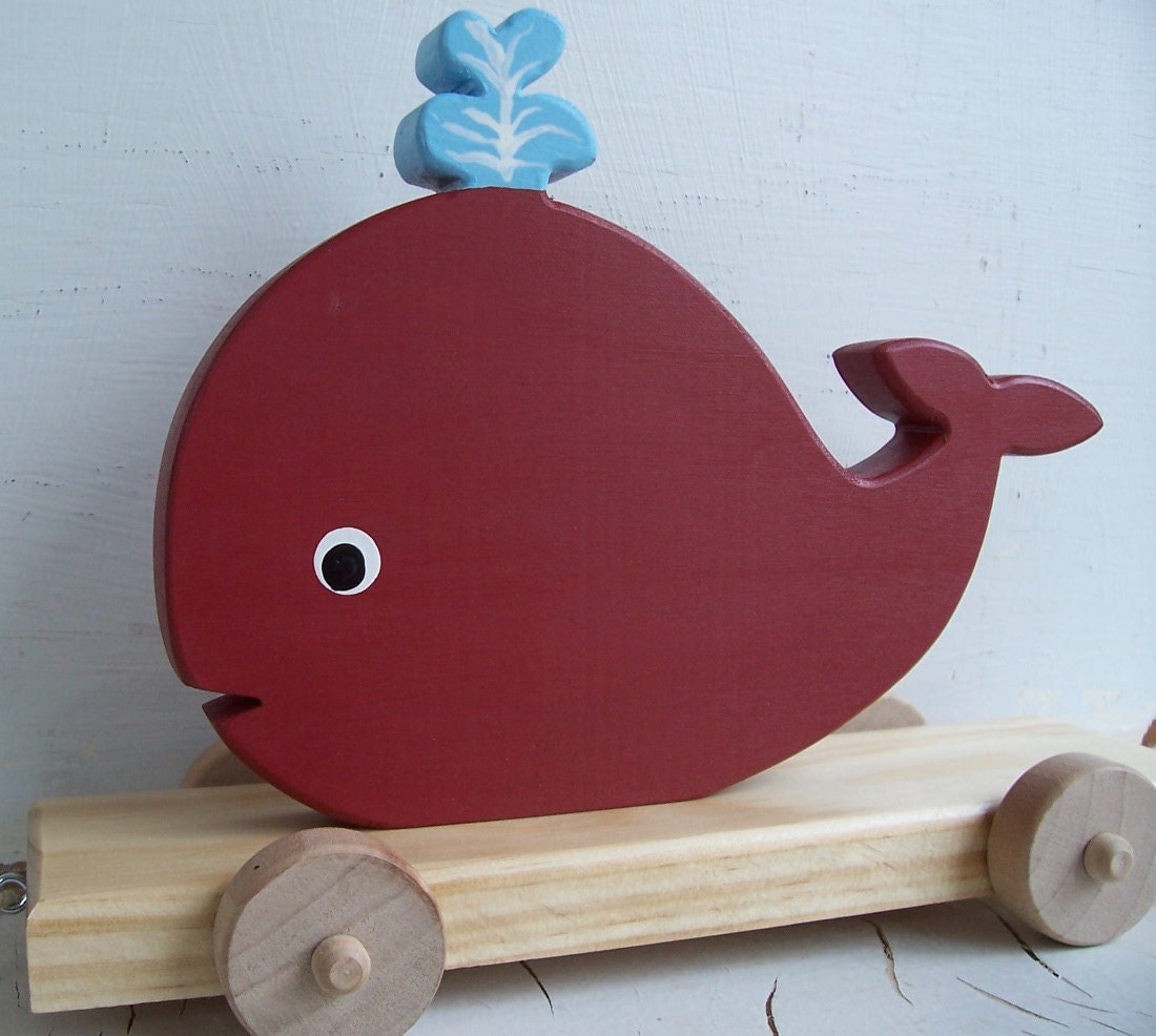 Eco Friendly - Wicked Good Fun - Colonial Red Whale Wood Pull ToY Vintage Inspired & Handmade - Heirloom Quality
