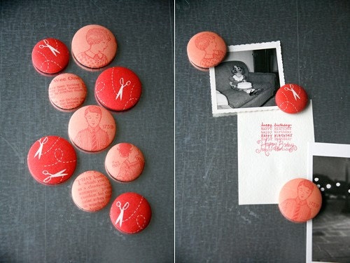 Fabric Button Magnet Set -  Coral