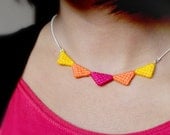 Tribal Triangle Necklace made of wool: Fuschia Pink, Orange and Yellow