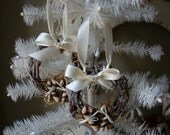 Shabby chic wreath glittered candy cane mini wreath ornaments Candy Canes grapevine mini wreath wall hanging