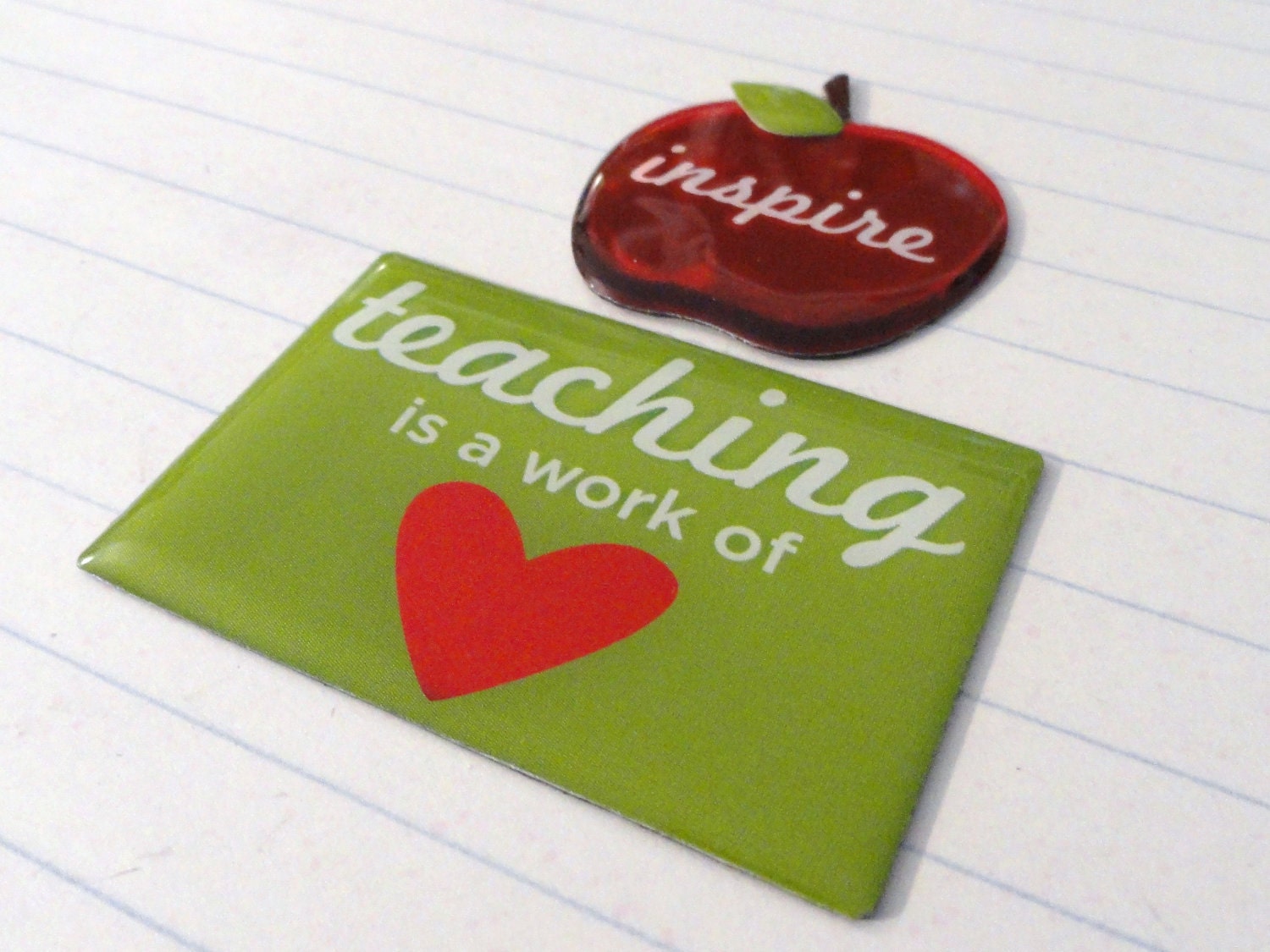 Teacher Appreciation Teaching Is A Work Of Heart Set of 2 MAGNETS Red Apple Thank You Gift Inspire Heart Classroom Appreciation New Teacher
