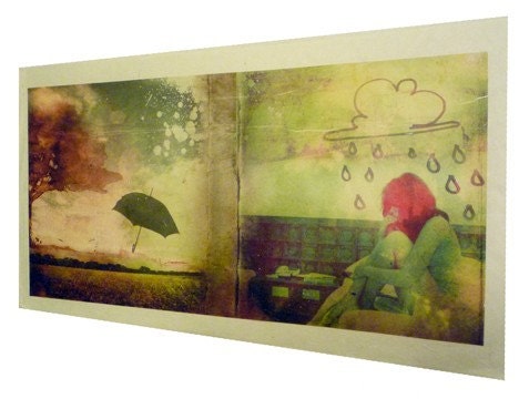 RAINY -- One of a kind digital collage printed on rice paper