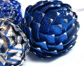 unique Christmas ornament in blue and silver,