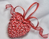 red handmade heart ornament, keepsake valentine decoration,