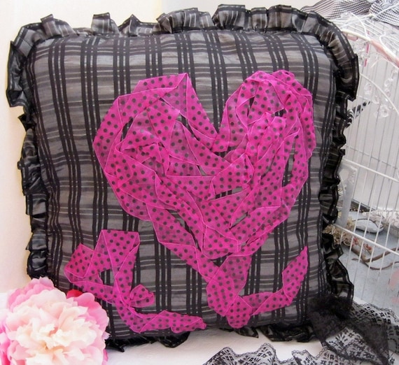 pink and black throw pillow cover