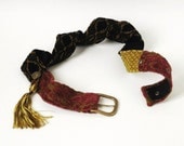Boho knitted belt of cotton, velvet and metal bronze yarn ADIRA