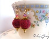 SALE.....Earrings VERY BERRY Whimsical Felted Bead 14K Gold Filled