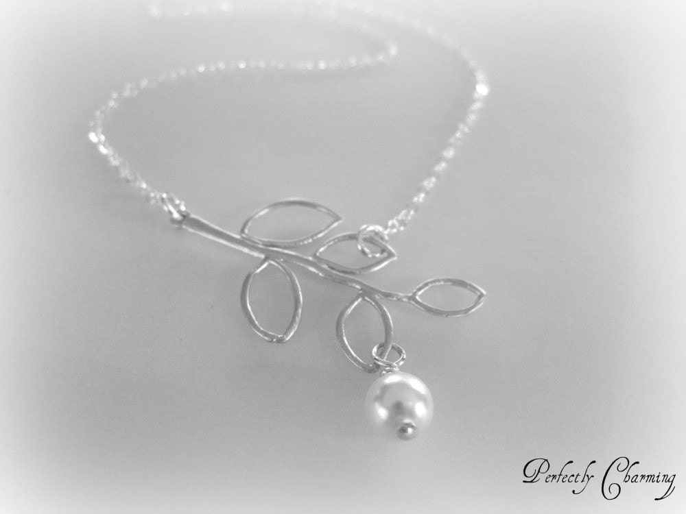 Necklace OUT ON A LIMB Luxe Silver Branch and Swarovski Pearl Sterling Silver