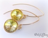 Earrings LEMON MIST Brilliant Swarovski Rivoli 14K Gold Filled